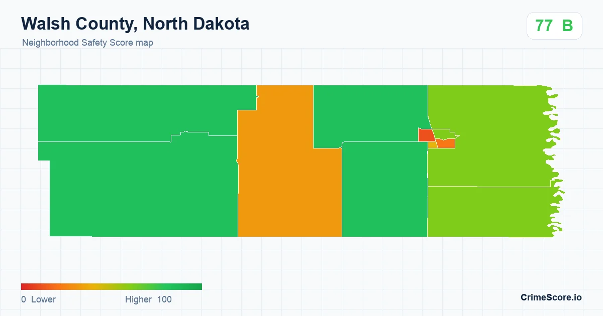 Walsh County, North Dakota neighborhood Safety Score map by Census block group