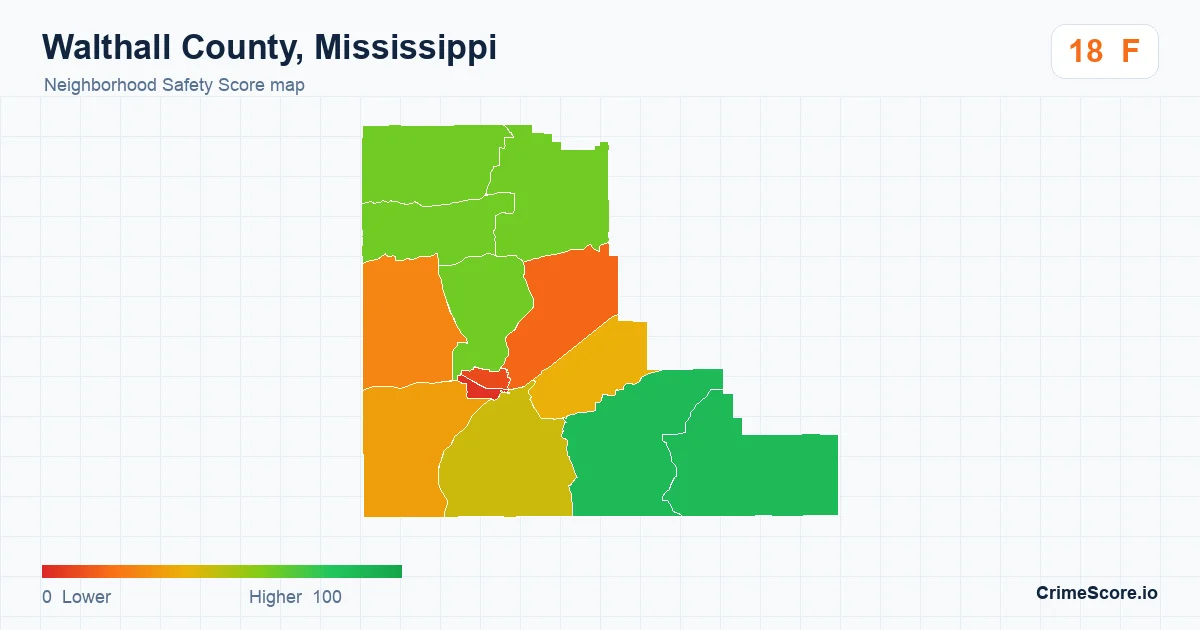 Walthall County, Mississippi neighborhood Safety Score map by Census block group