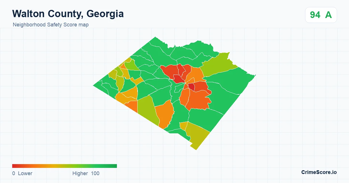 Walton County, Georgia neighborhood Safety Score map by Census block group