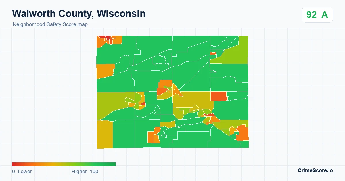 Walworth County, Wisconsin neighborhood Safety Score map by Census block group