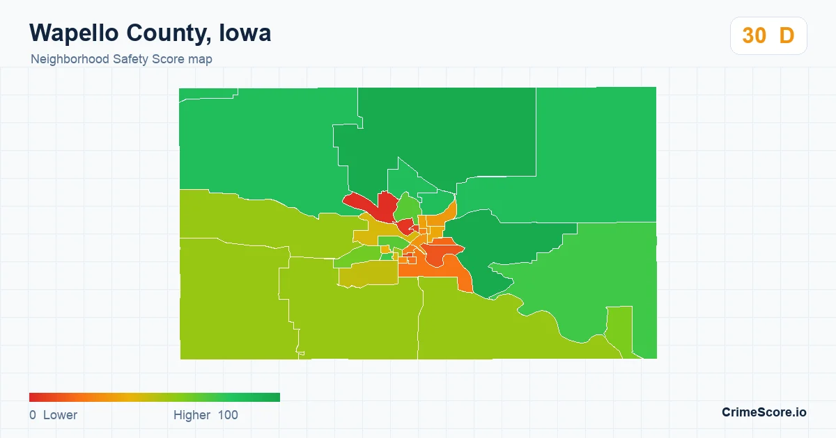 Wapello County, Iowa neighborhood Safety Score map by Census block group