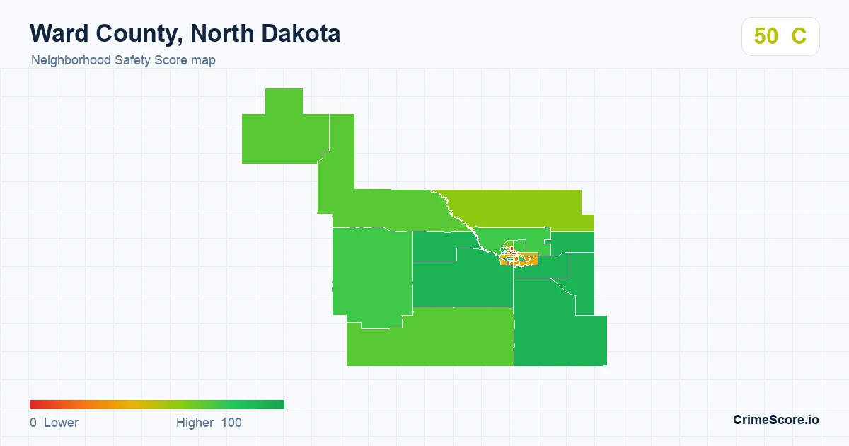 Ward County, North Dakota neighborhood Safety Score map by Census block group