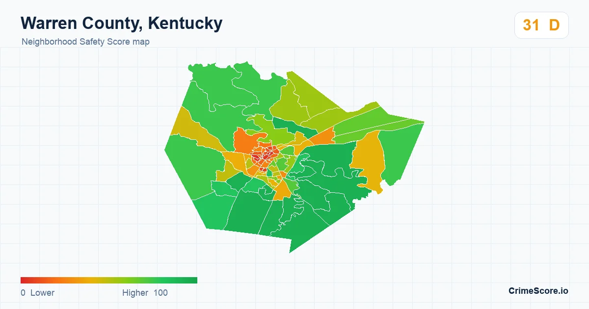 Warren County, Kentucky neighborhood Safety Score map by Census block group