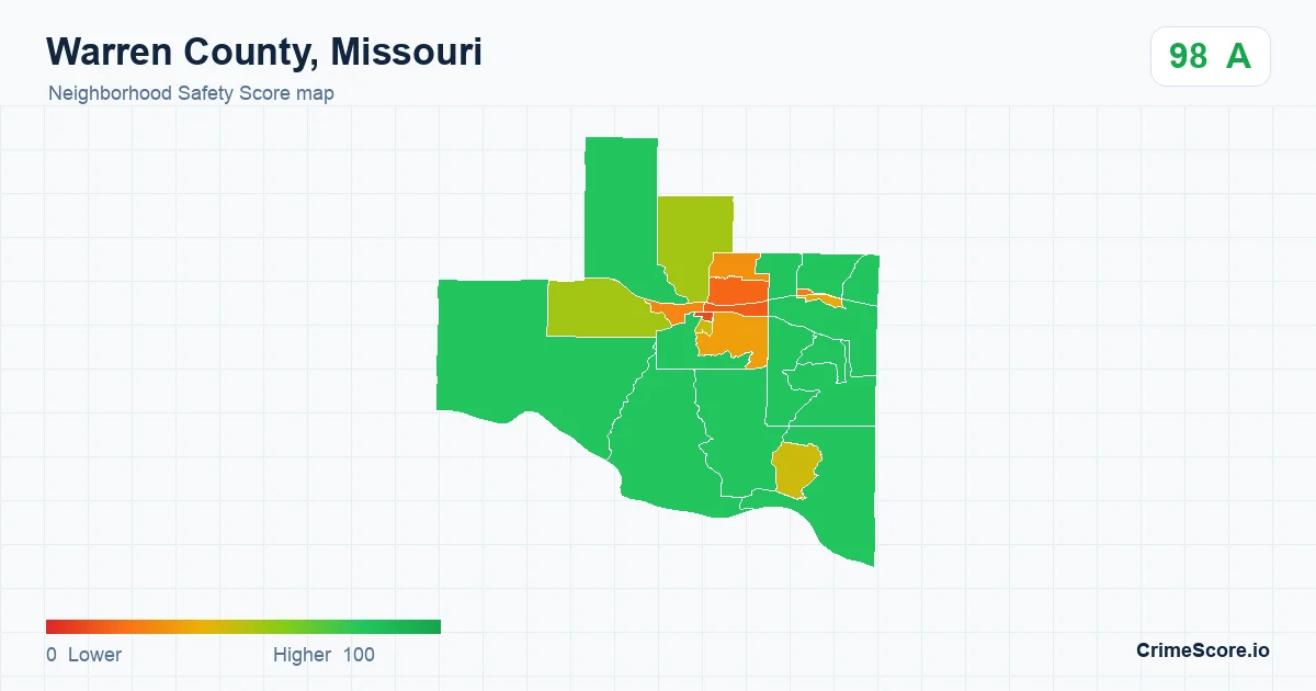 Warren County, Missouri neighborhood Safety Score map by Census block group