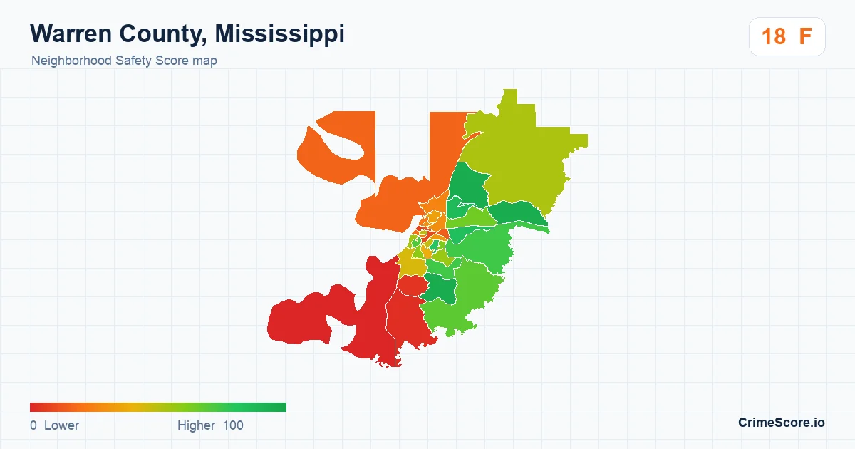 Warren County, Mississippi neighborhood Safety Score map by Census block group