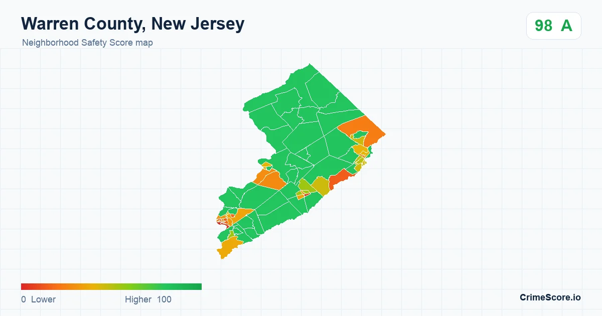 Warren County, New Jersey neighborhood Safety Score map by Census block group
