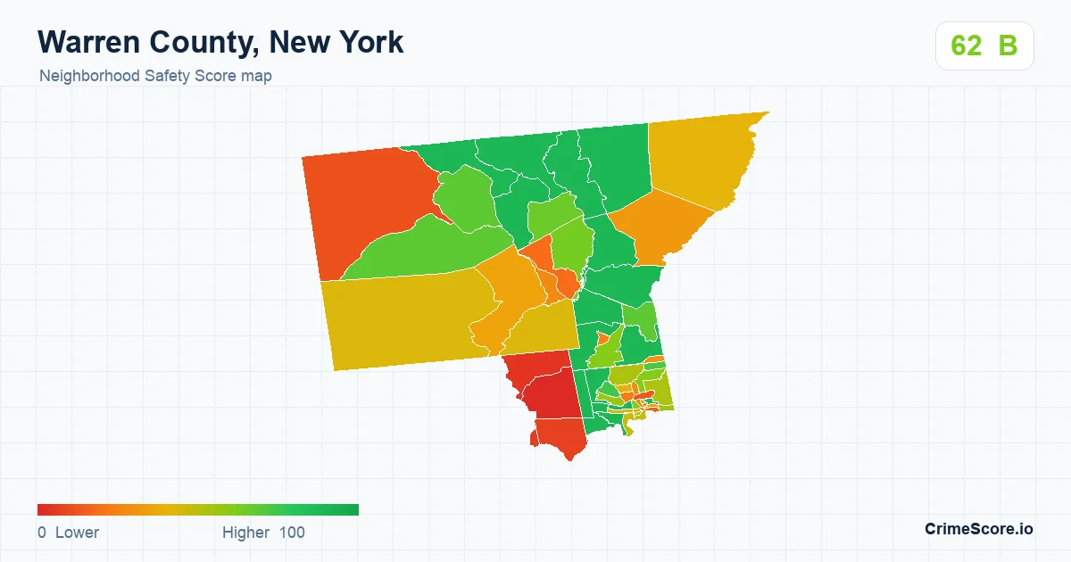Warren County, New York neighborhood Safety Score map by Census block group