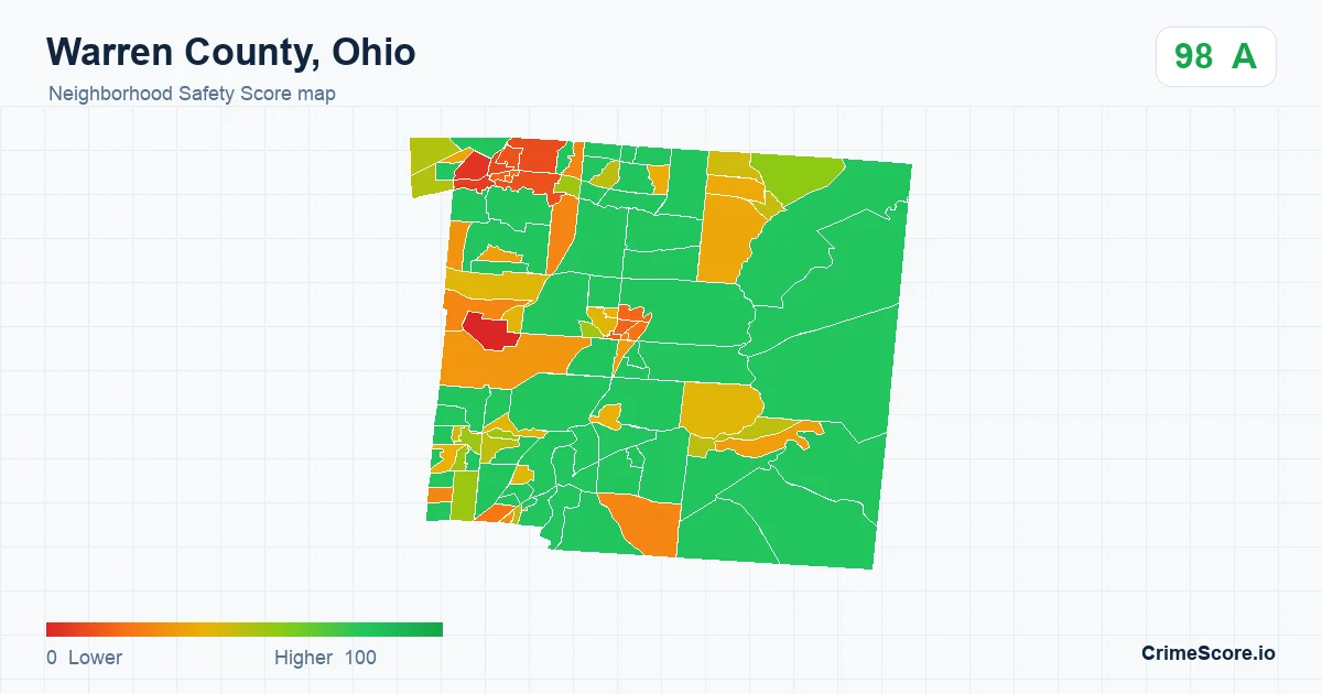 Warren County, Ohio neighborhood Safety Score map by Census block group
