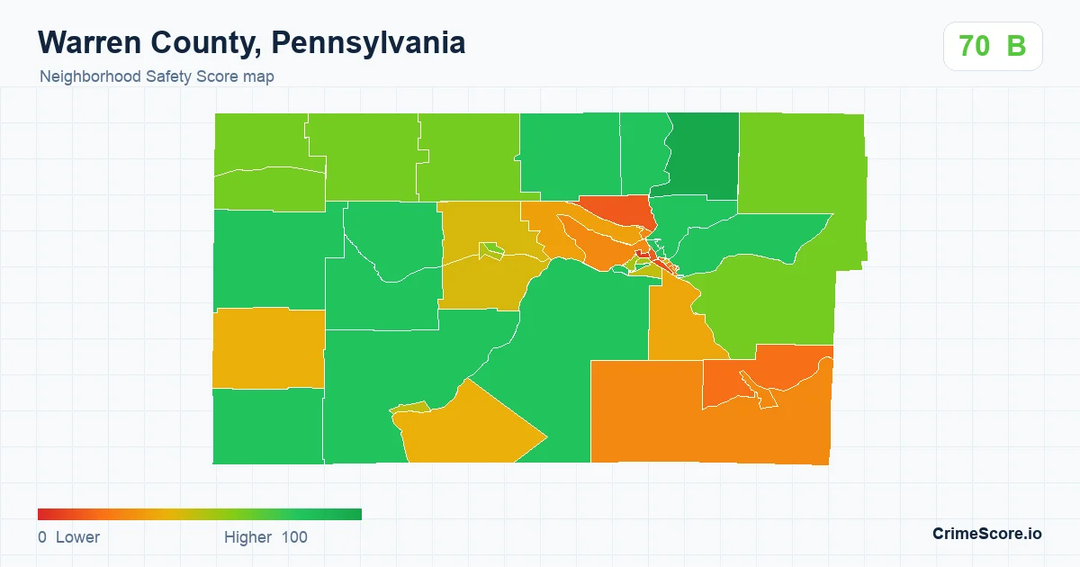 Warren County, Pennsylvania neighborhood Safety Score map by Census block group