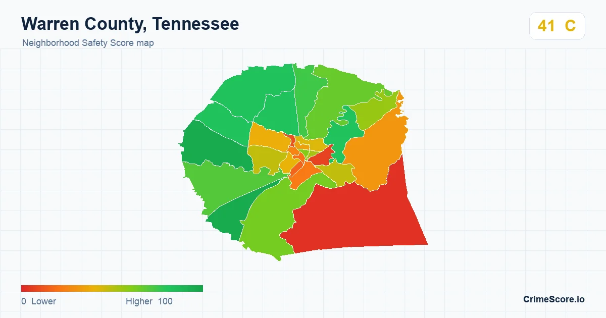 Warren County, Tennessee neighborhood Safety Score map by Census block group