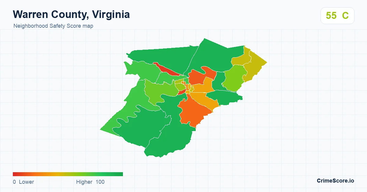 Warren County, Virginia neighborhood Safety Score map by Census block group