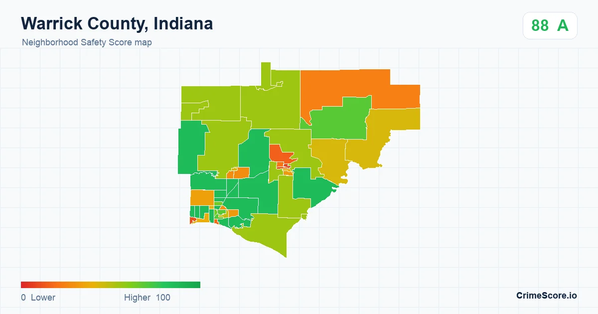 Warrick County, Indiana neighborhood Safety Score map by Census block group