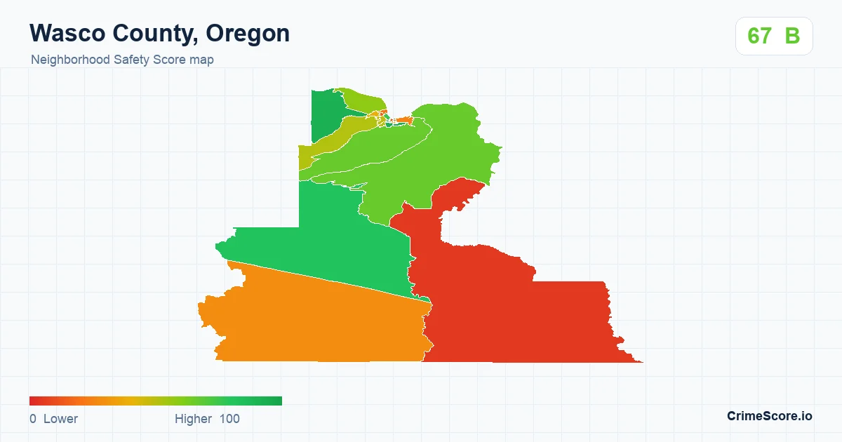 Wasco County, Oregon neighborhood Safety Score map by Census block group