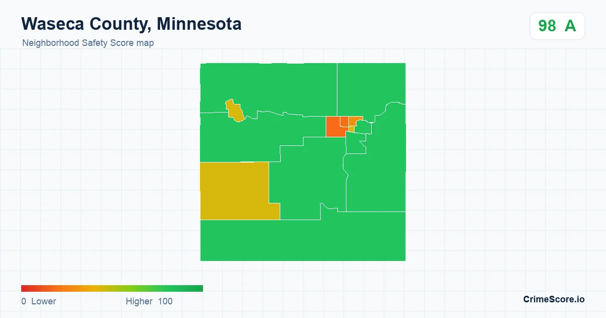 Waseca County, Minnesota neighborhood Safety Score map by Census block group