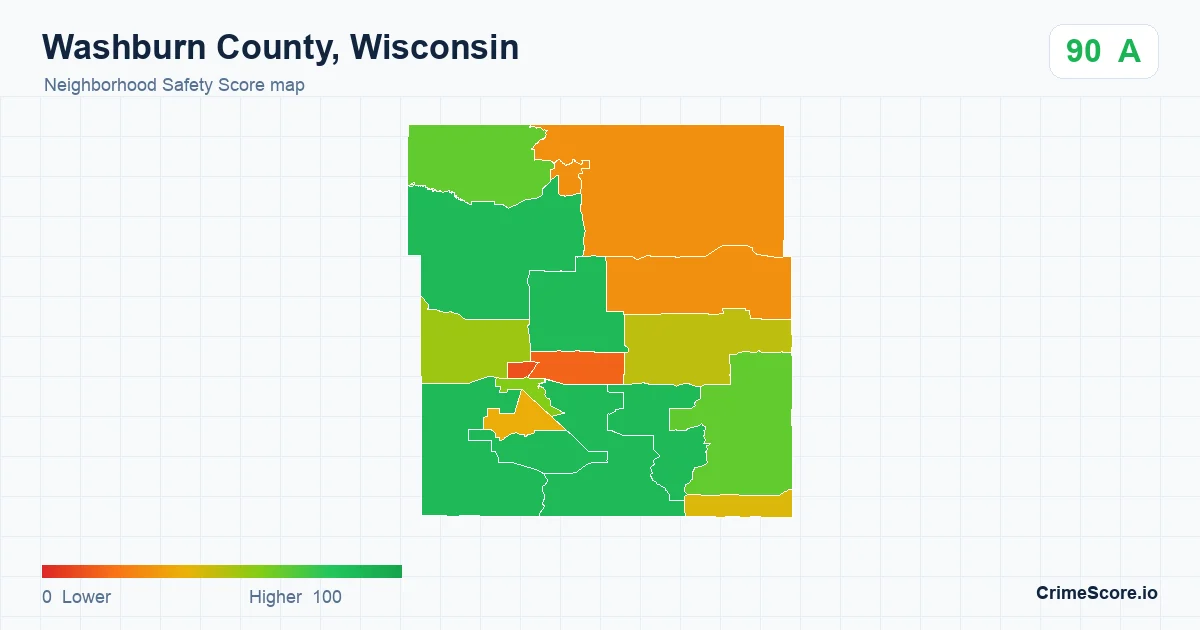 Washburn County, Wisconsin neighborhood Safety Score map by Census block group