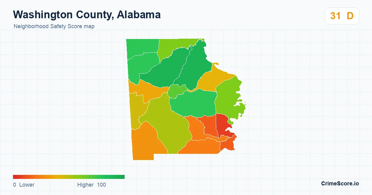 Washington County, Alabama neighborhood Safety Score map by Census block group