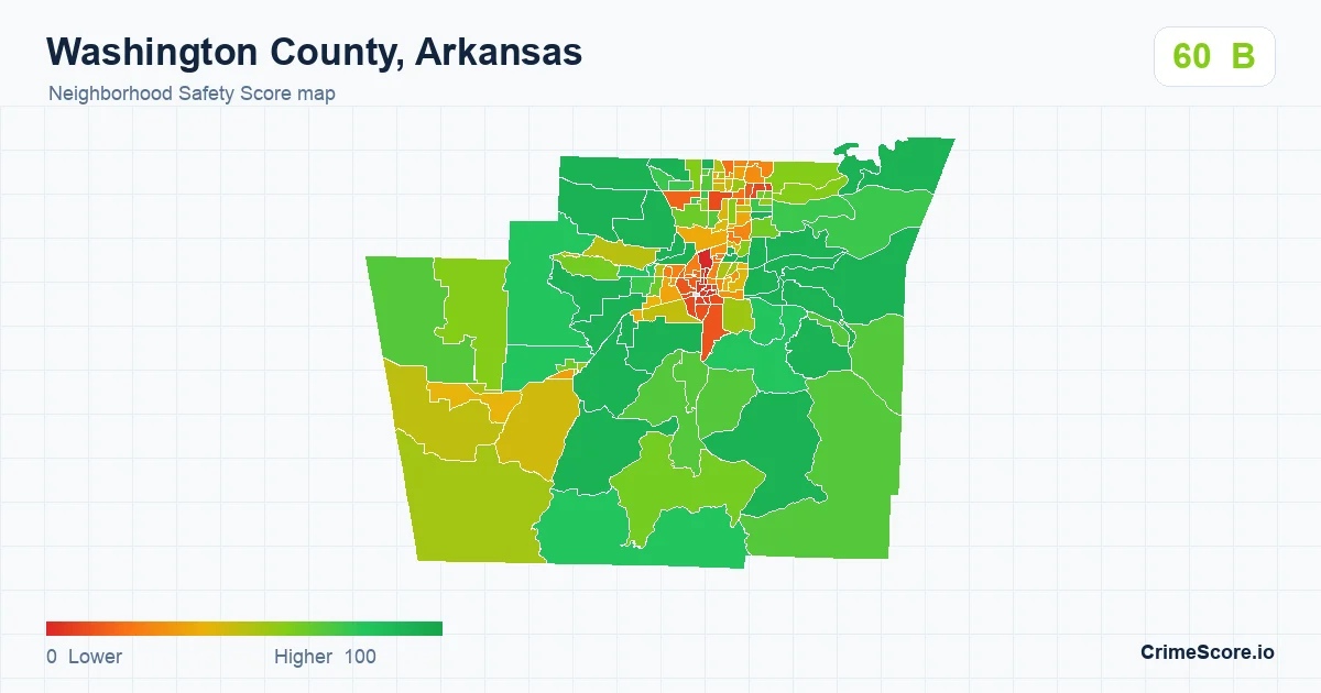 Washington County, Arkansas neighborhood Safety Score map by Census block group