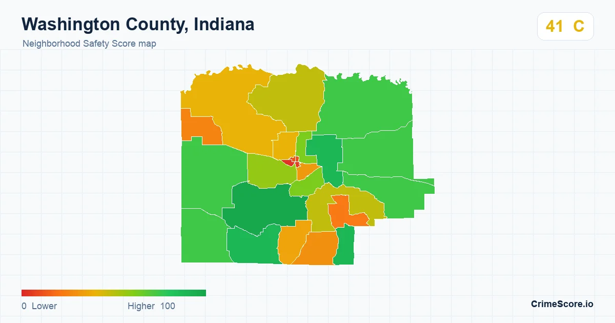 Washington County, Indiana neighborhood Safety Score map by Census block group