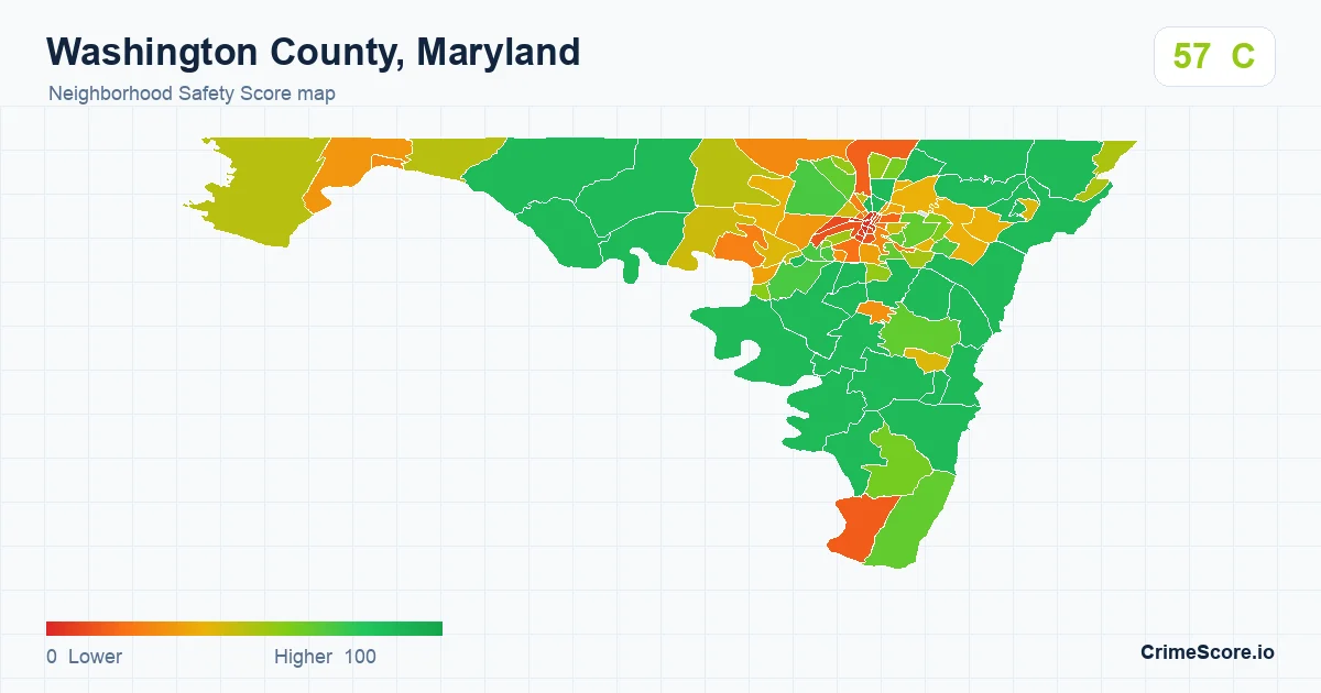 Washington County, Maryland neighborhood Safety Score map by Census block group