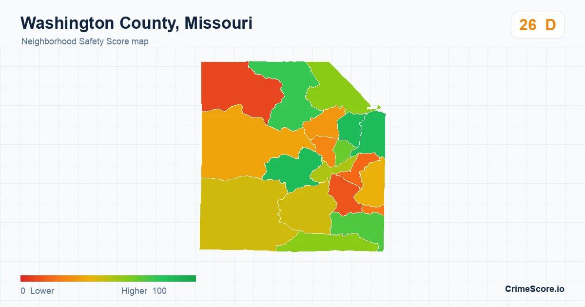 Washington County, Missouri neighborhood Safety Score map by Census block group