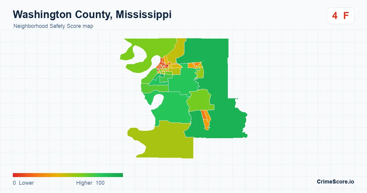 Washington County, Mississippi neighborhood Safety Score map by Census block group