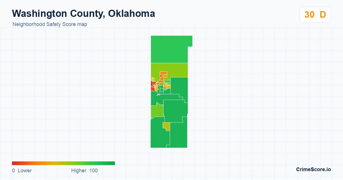 Washington County, Oklahoma neighborhood Safety Score map by Census block group