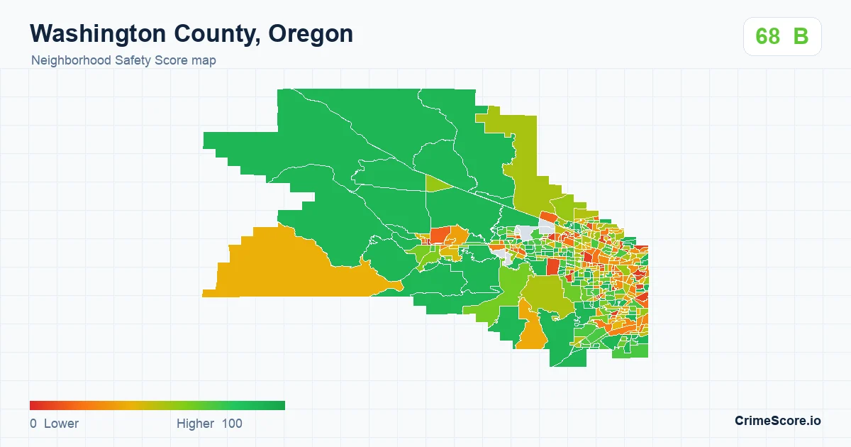 Washington County, Oregon neighborhood Safety Score map by Census block group