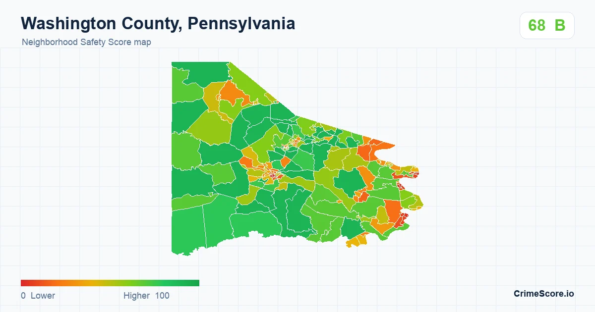 Washington County, Pennsylvania neighborhood Safety Score map by Census block group
