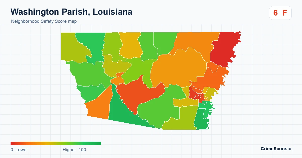 Washington Parish, Louisiana neighborhood Safety Score map by Census block group