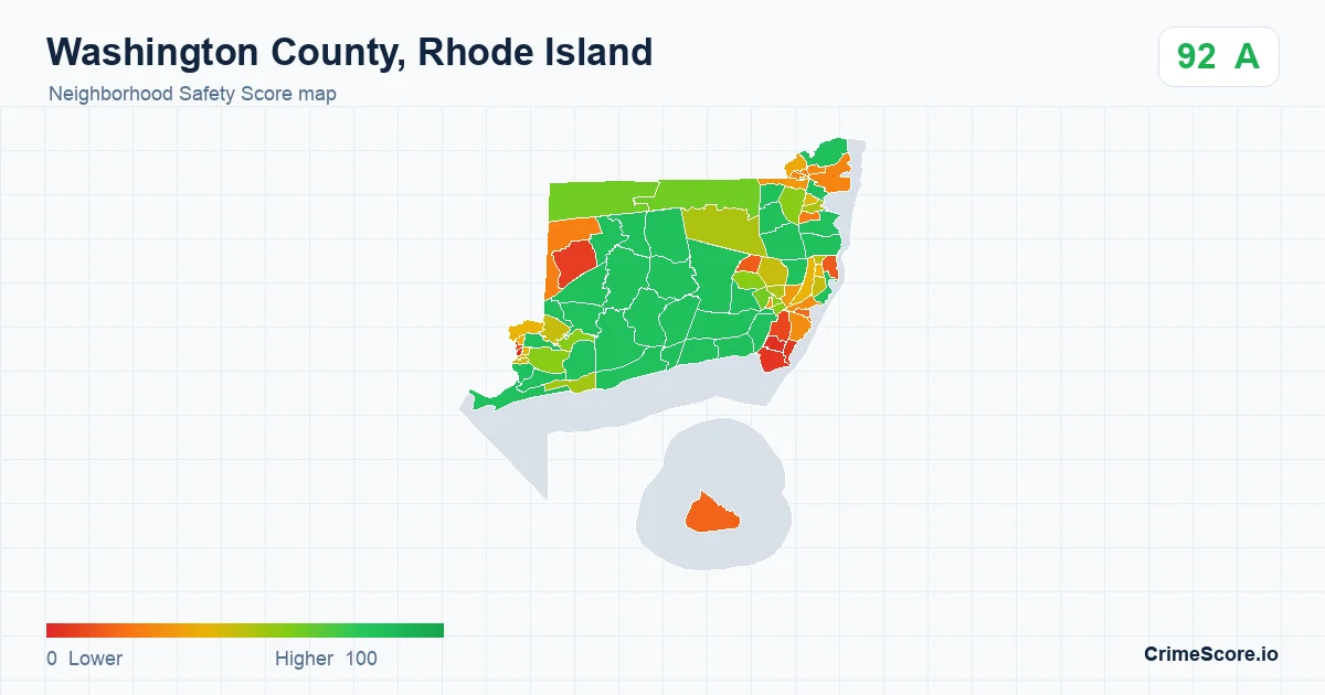 Washington County, Rhode Island neighborhood Safety Score map by Census block group