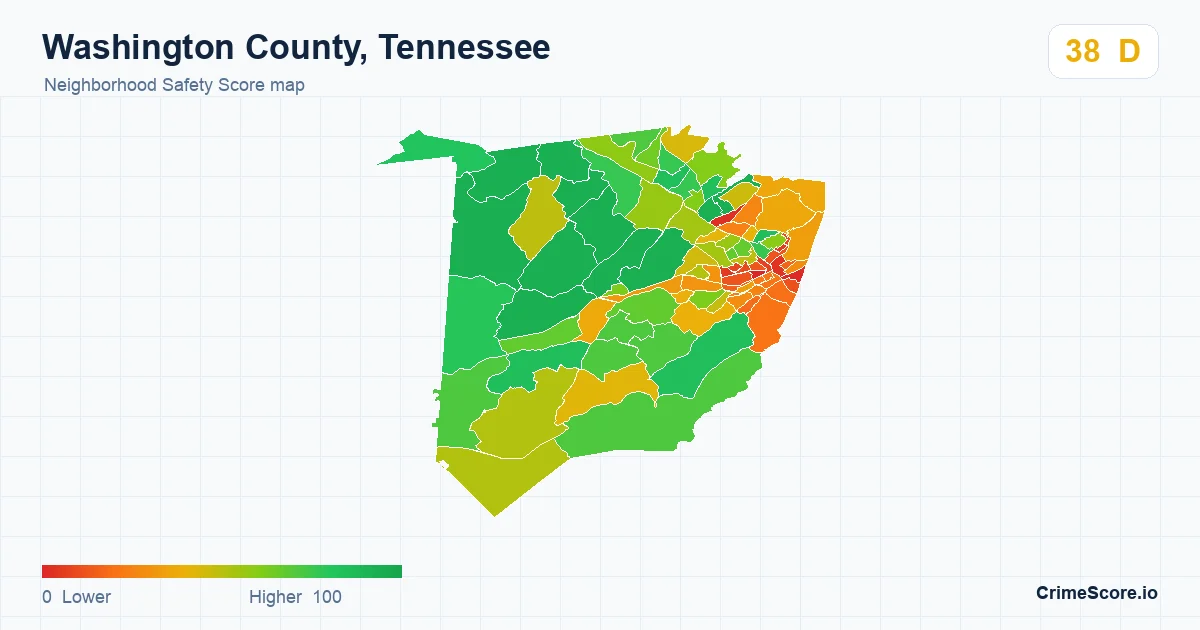 Washington County, Tennessee neighborhood Safety Score map by Census block group