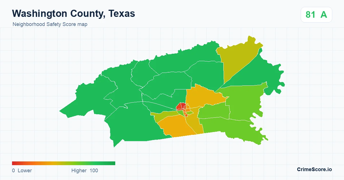 Washington County, Texas neighborhood Safety Score map by Census block group