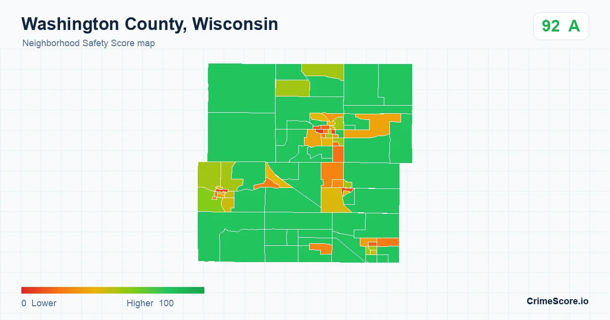 Washington County, Wisconsin neighborhood Safety Score map by Census block group