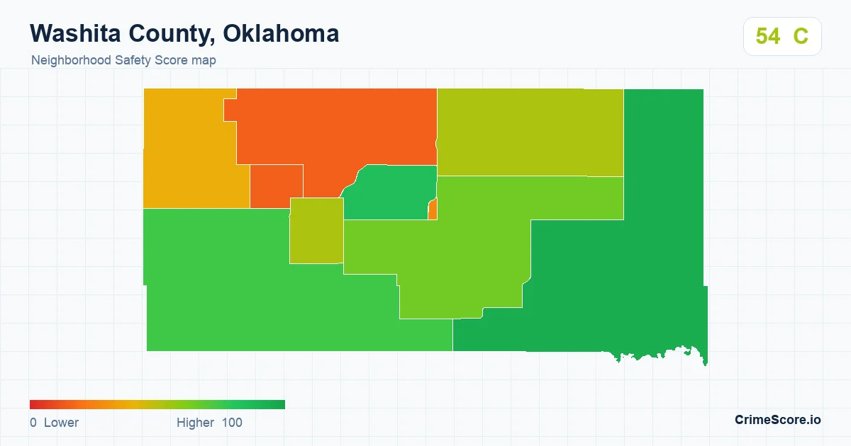 Washita County, Oklahoma neighborhood Safety Score map by Census block group