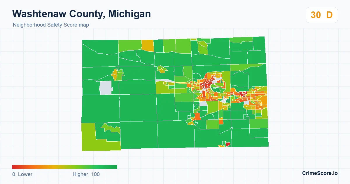 Washtenaw County, Michigan neighborhood Safety Score map by Census block group