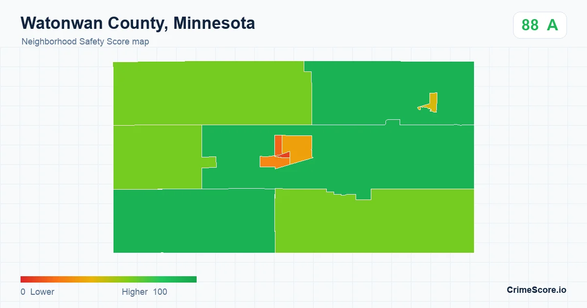 Watonwan County, Minnesota neighborhood Safety Score map by Census block group