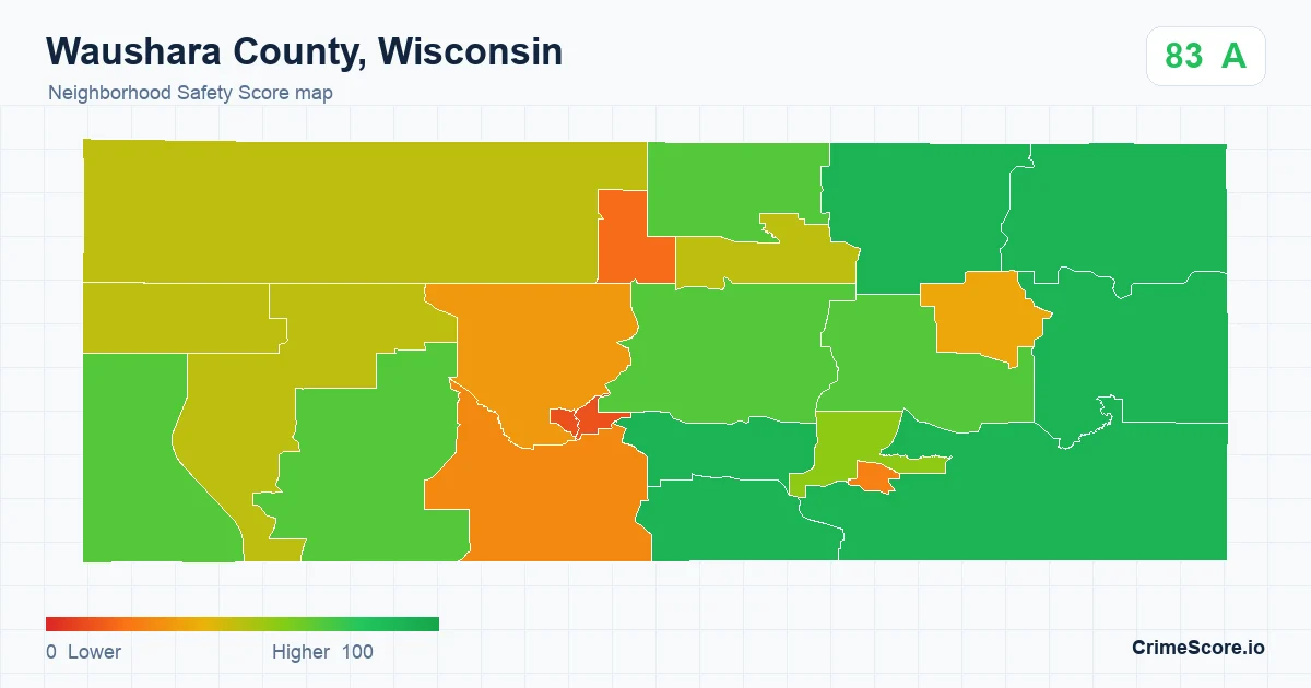 Waushara County, Wisconsin neighborhood Safety Score map by Census block group