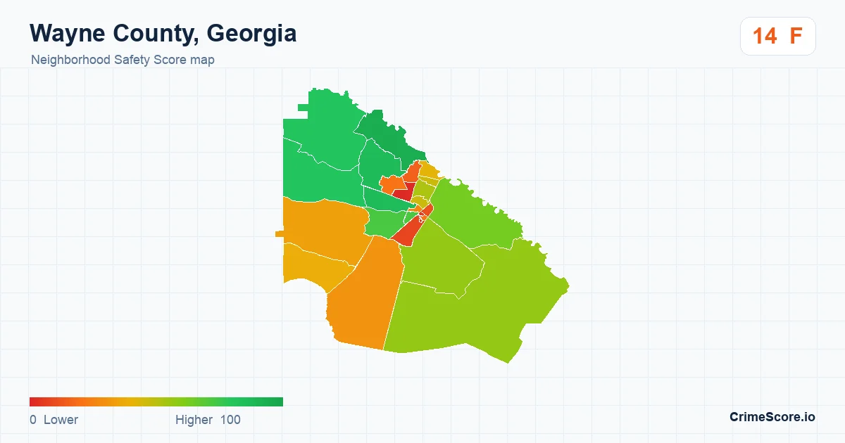 Wayne County, Georgia neighborhood Safety Score map by Census block group
