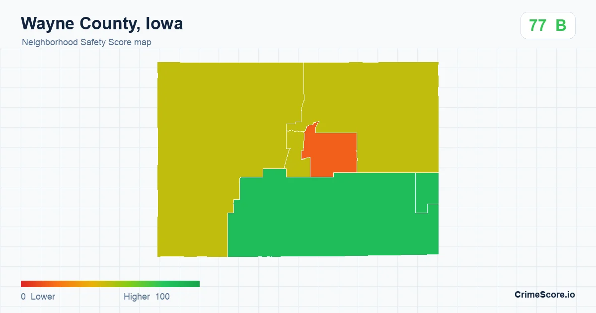Wayne County, Iowa neighborhood Safety Score map by Census block group
