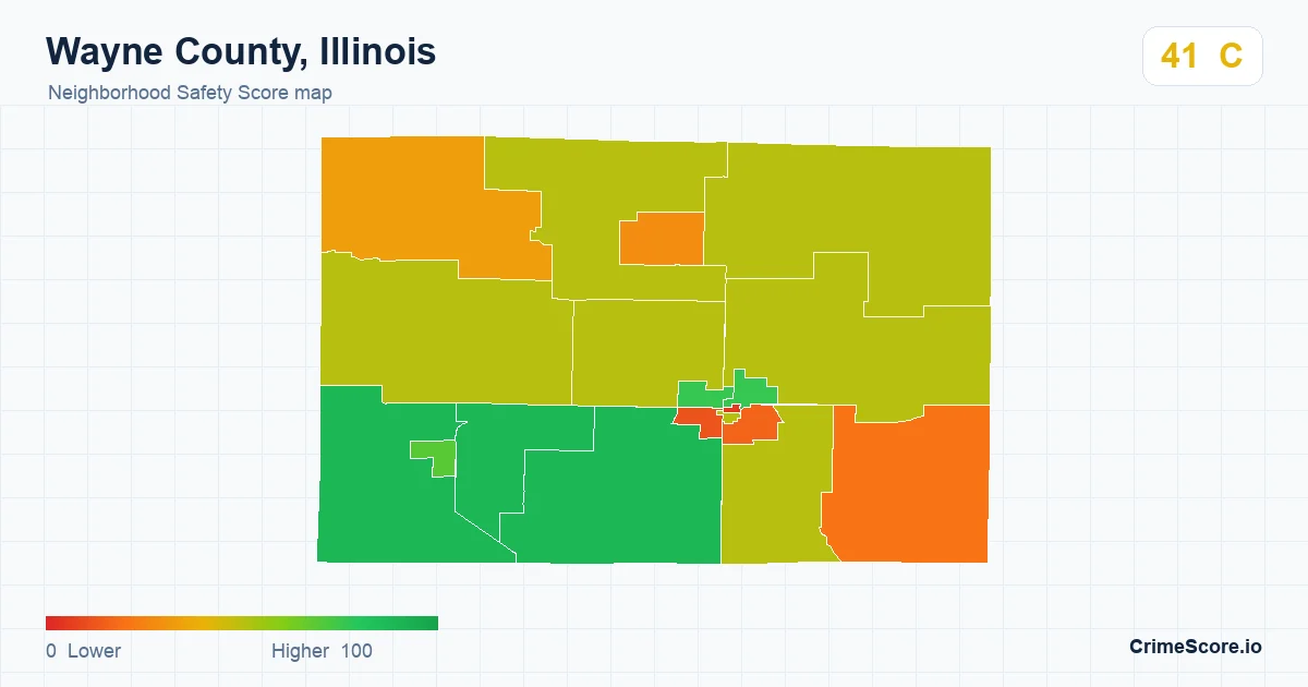 Wayne County, Illinois neighborhood Safety Score map by Census block group