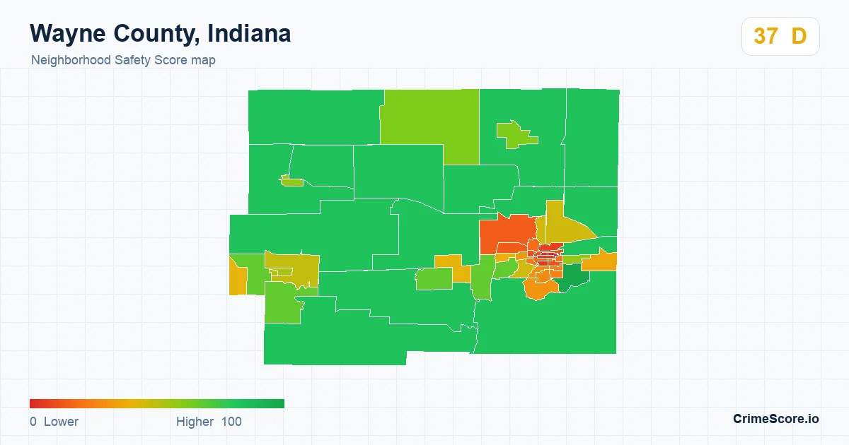 Wayne County, Indiana neighborhood Safety Score map by Census block group