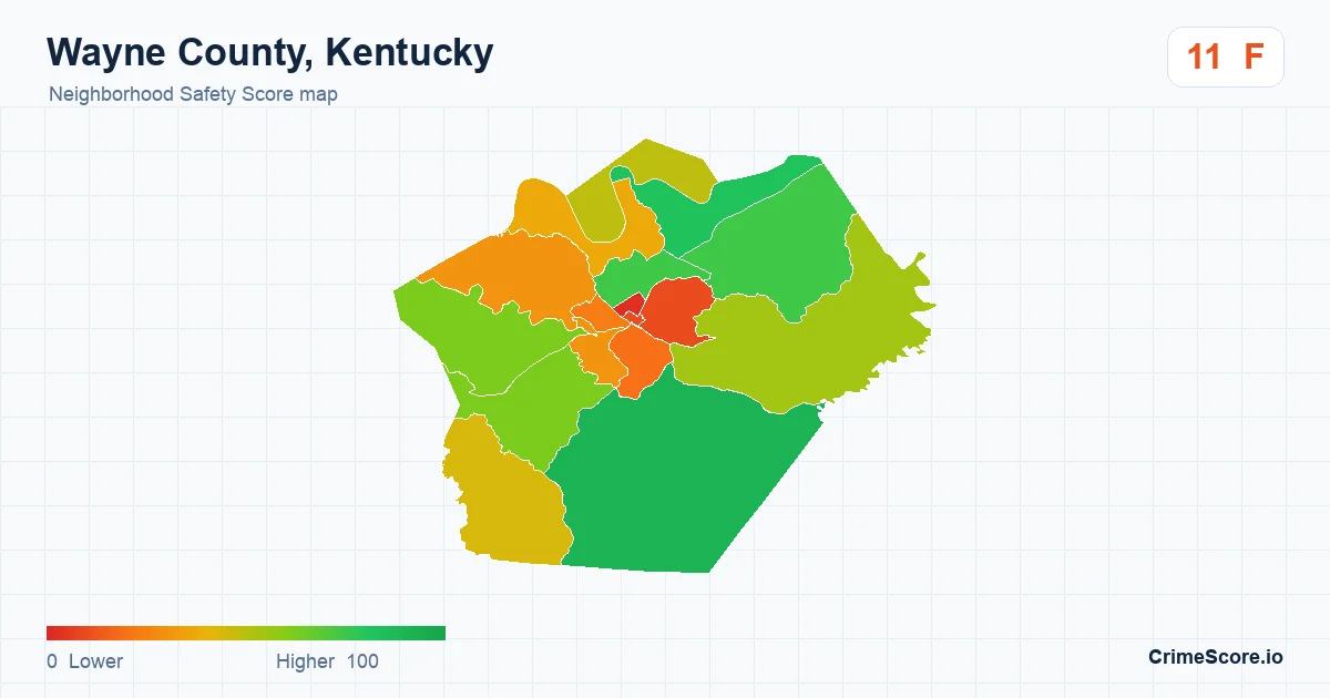 Wayne County, Kentucky neighborhood Safety Score map by Census block group