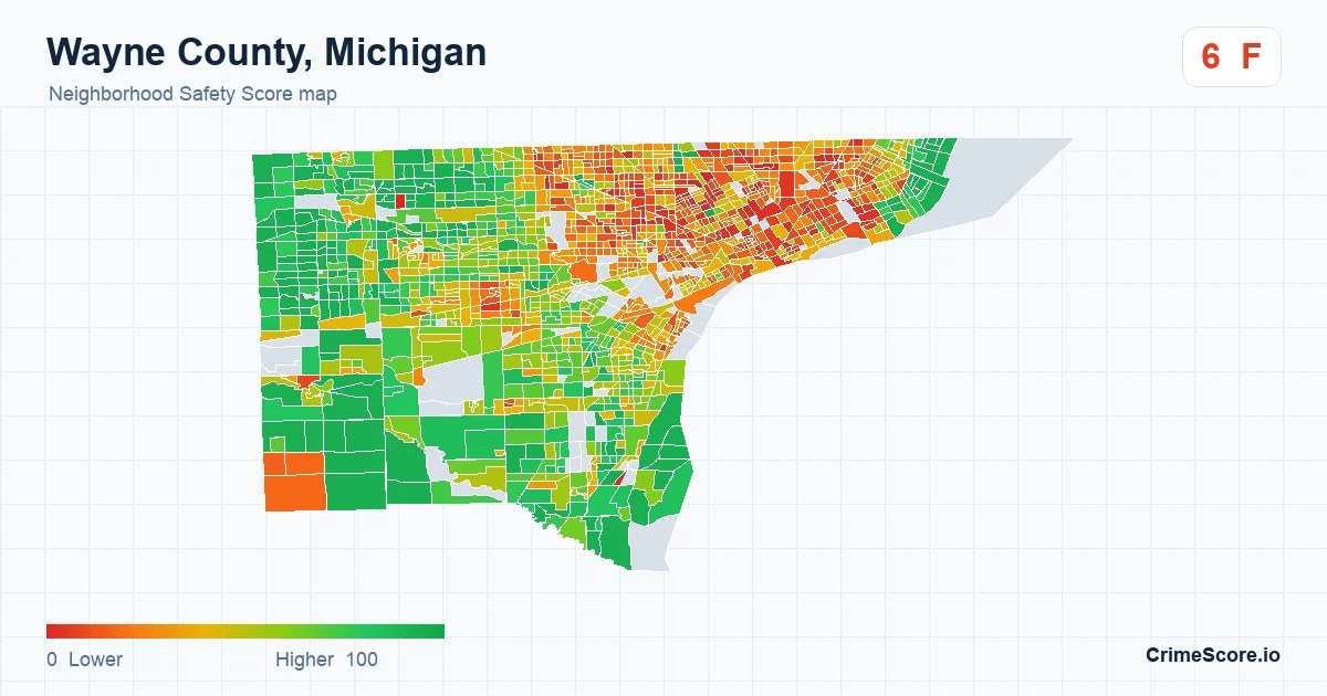 Wayne County, Michigan neighborhood Safety Score map by Census block group