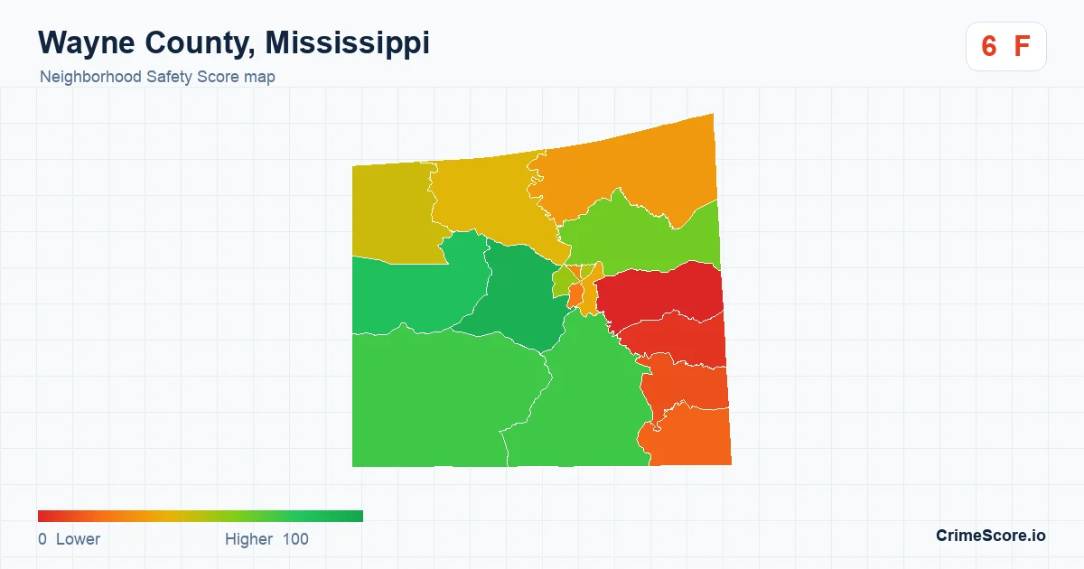 Wayne County, Mississippi neighborhood Safety Score map by Census block group