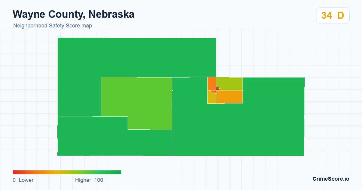 Wayne County, Nebraska neighborhood Safety Score map by Census block group