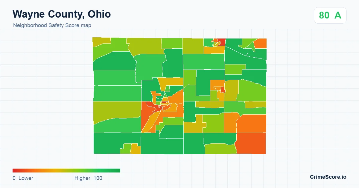 Wayne County, Ohio neighborhood Safety Score map by Census block group