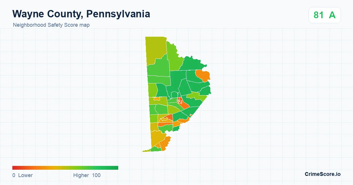 Wayne County, Pennsylvania neighborhood Safety Score map by Census block group