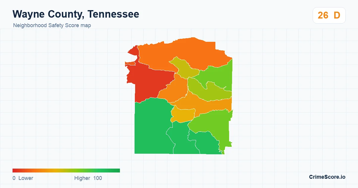 Wayne County, Tennessee neighborhood Safety Score map by Census block group