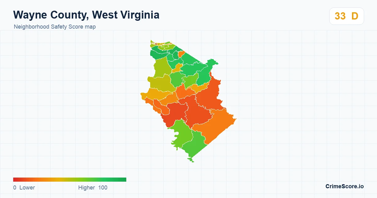 Wayne County, West Virginia neighborhood Safety Score map by Census block group