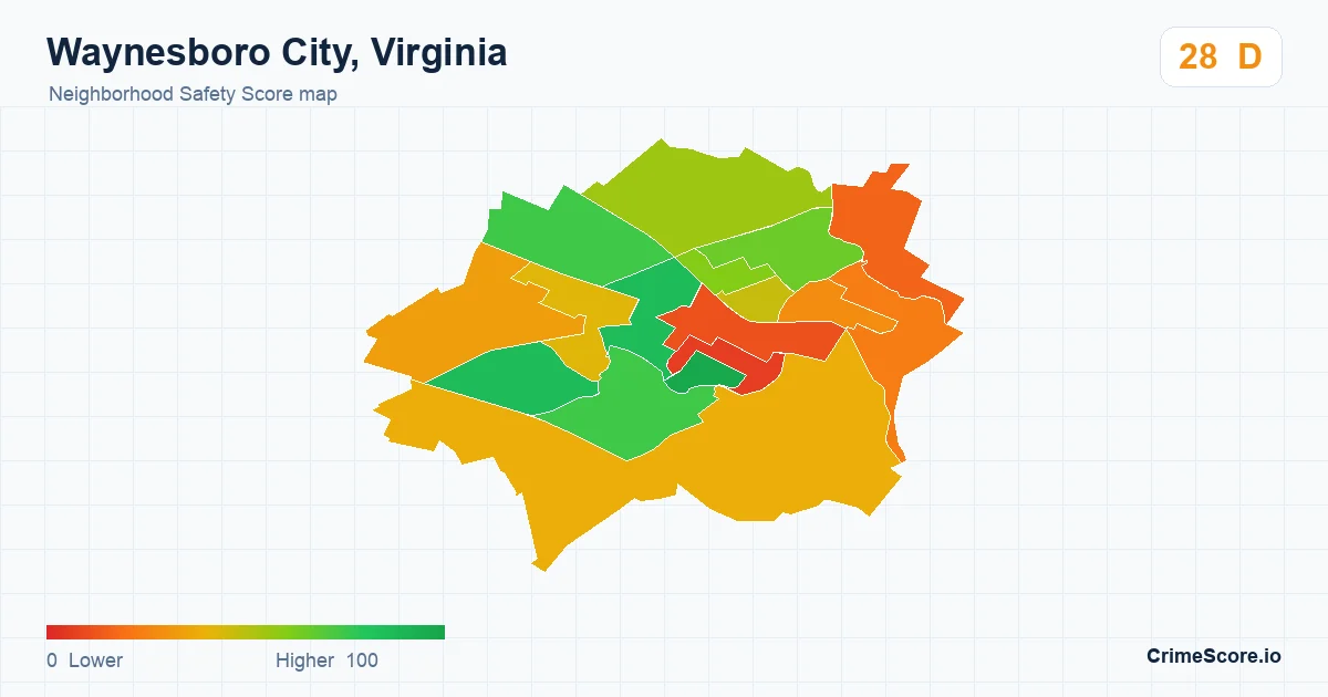 Waynesboro City, Virginia neighborhood Safety Score map by Census block group